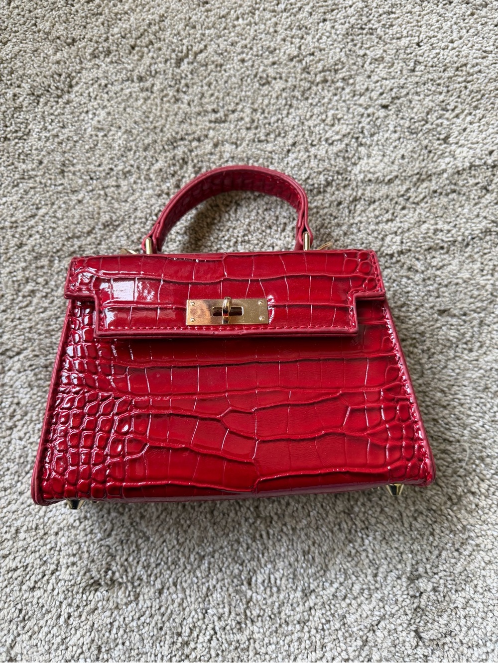 Red Croc-Embossed Mini Top-Handle Bag